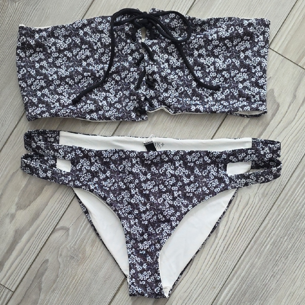 Tavik Black & White Floral Bandeau Bikini